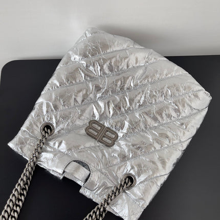 CRUSH SMALL TOTE BAG 26 IN SILVER QUILTED CALFSKIN SILVER HARDWARE