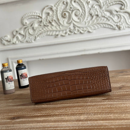 HM 26S KELLY MINI 22CM IN DARK BROWN CROC EMBOSSED CALFSKIN GOLD KELLY BUCKLE