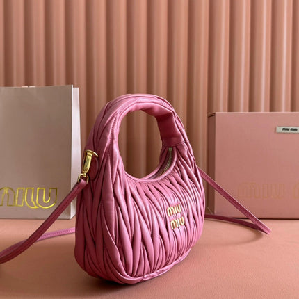MIUMIU 26S MINI HOBO 20 BAG IN DUSTY ROSE PINK CALFSKIN GOLD HARDWARE