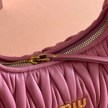 MIUMIU 26S MINI HOBO 20 BAG IN DUSTY ROSE PINK CALFSKIN GOLD HARDWARE