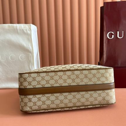 GUCCI 26S SHOULDER BAG 38 IN WARM BEIGE AND BROWN CANVAS