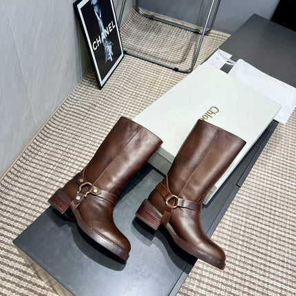CHLOÉ 26S KNEE-HIGH BOOTS IN DARK BROWN CALFSKIN
