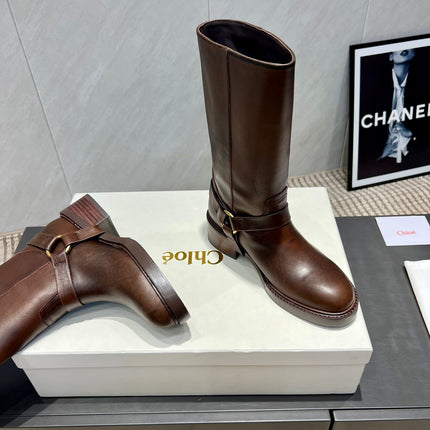 CHLOÉ 26S KNEE-HIGH BOOTS IN DARK BROWN CALFSKIN