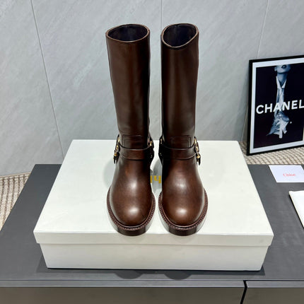 CHLOÉ 26S KNEE-HIGH BOOTS IN DARK BROWN CALFSKIN