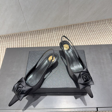 YSL 26S HEELED SLINGBACKS 50 MM IN BLACK FABRIC