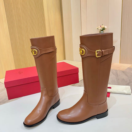 VALENTINO 26S TALL BOOTS IN COGNAC BROWN CALFSKIN