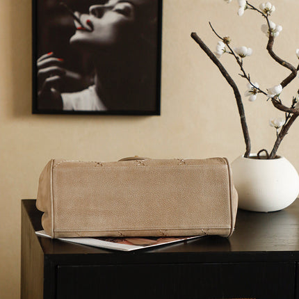 CHANEL 26S FLAP BAG 30 IN BEIGE SUEDE WITH CHAIN STRAP
