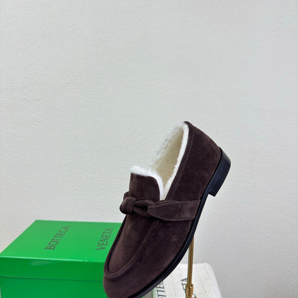 BOTTEGA VENETA 26S LOAFERS IN DARK BROWN SUEDE AND WHITE WOOL