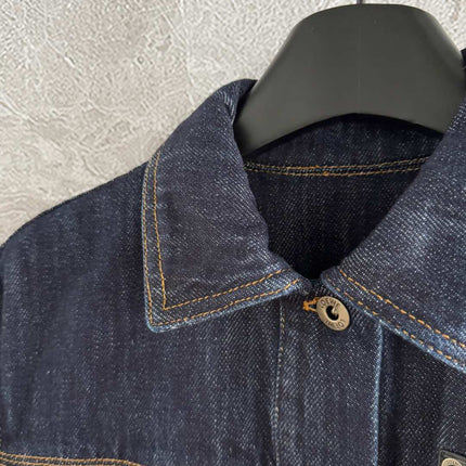 Loewe Pocket Leather Jacket Dark Blue Denim Cotton