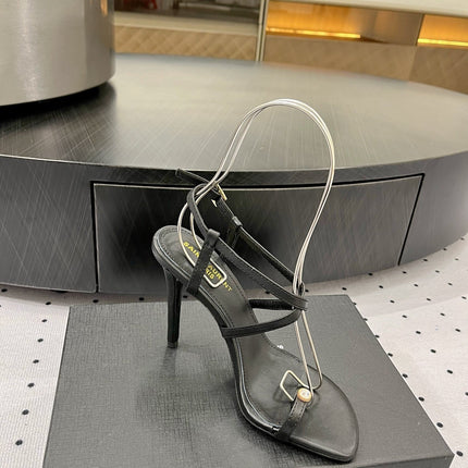 SL LINDEN HEELED SANDALS BLACK CALFSKIN