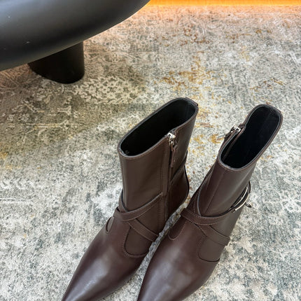 HM 26S POINTED-TOE ANKLE BOOTS 35 MM IN DARK BROWN CALFSKIN