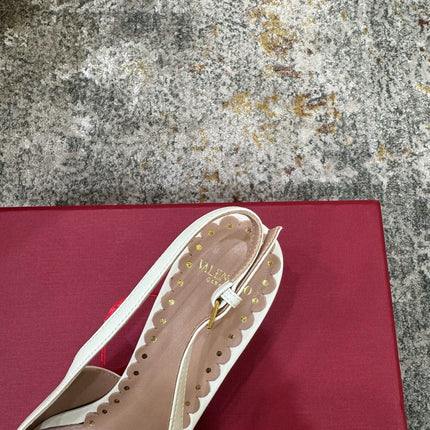 VALENTINO 26S BOW SLINGBACKS 45 MM IN WHITE AND BROWN CALFSKIN