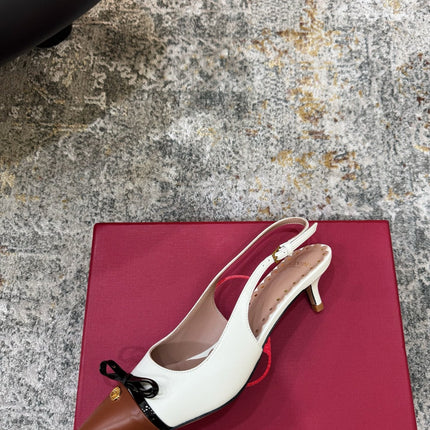 VALENTINO 26S BOW SLINGBACKS 45 MM IN WHITE AND BROWN CALFSKIN
