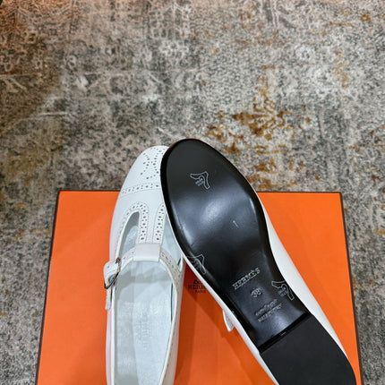 HM 26S PERFORATED BALLET FLATS IN WHITE CALFSKIN
