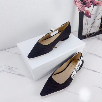DIOR 26S SLINGBACK FLAT IN BLACK FABRIC WITH BOW
