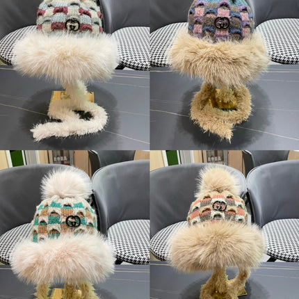 BEANIE HAT IN COLORFUL WOOL AND RABBIT FUR 392114