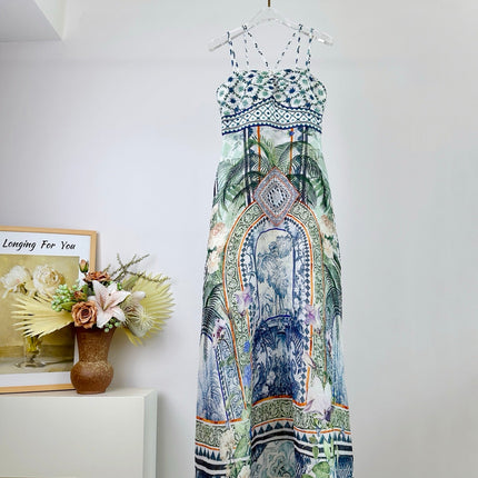 CAMILLA PRINTED SILK STRAP MAXI DRESS 270274
