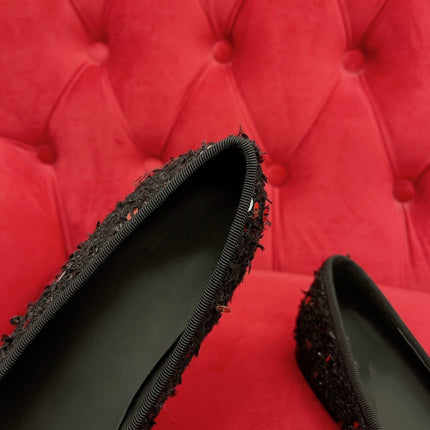 ballet flat black gold tweed metal calfskin