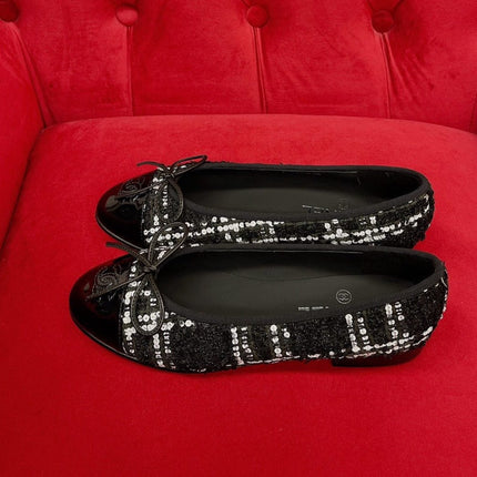 ballet flat black white tweed lambskin