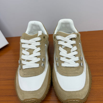 DIOR 26S SNEAKERS IN WHITE AND LIGHT BROWN SUEDE AND FABRIC