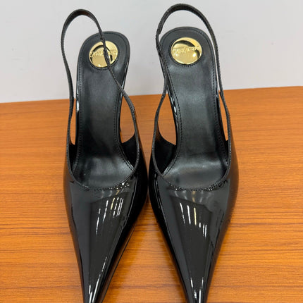 YSL 26S HEELED SLINGBACKS 100 MM IN BLACK GLOSSY CALFSKIN