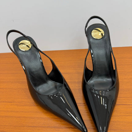 YSL 26S HEELED SLINGBACKS 100 MM IN BLACK GLOSSY CALFSKIN