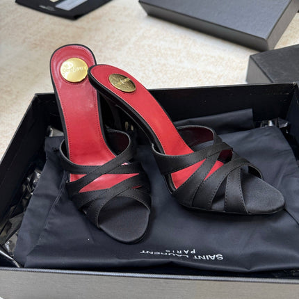 YSL 26S HEELED SANDALS 105 MM IN BLACK SATIN