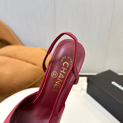 CC SLINGBACK IN BURGUNDY RED MIX BLACK CALFSKIN
