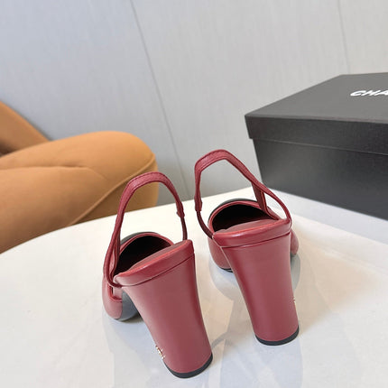 CC SLINGBACK IN BURGUNDY RED MIX BLACK CALFSKIN