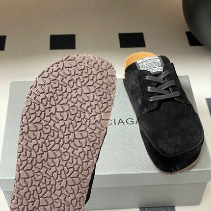 BALENCIAGA 25S MULES BIRKENSTOCK IN BLACK SUEDE