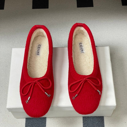 CELINE 26S BALLET FLATS IN RED WOOL WITH BOW STYLE 3