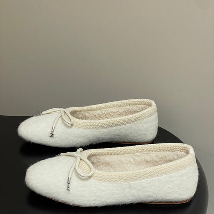 CELINE 26S BALLET FLATS IN WHITE WOOL WITH BOW STYLE 2