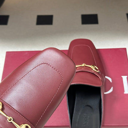 GUCCI 26S HORSEBIT LOAFER MULES IN RED CALFSKIN