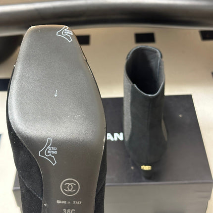 CHANEL 26S ANKLE BOOTS 60 MM IN BLACK SUEDE AND PATENT