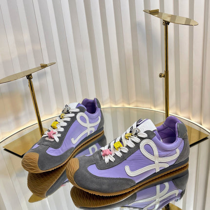 LOEWE 26S RUNNER 2.0 SNEAKERS IN DARK GREY SUEDE AND PURPLE FABRIC