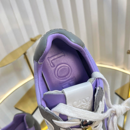 LOEWE 26S RUNNER 2.0 SNEAKERS IN DARK GREY SUEDE AND PURPLE FABRIC