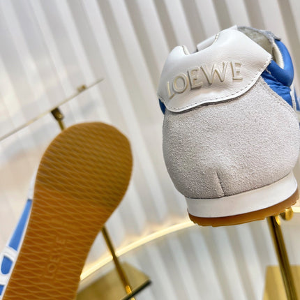 LOEWE 26S RUNNER 2.0 SNEAKERS IN WHITE SUEDE AND BLUE FABRIC