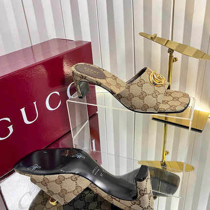 GUCCI 26S HIGH-HEELED SANDALS 45 MM IN WARM BEIGE CANVAS
