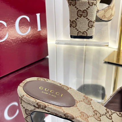 GUCCI 26S HIGH-HEELED SANDALS 45 MM IN WARM BEIGE CANVAS