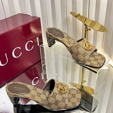 GUCCI 26S HIGH-HEELED SANDALS 45 MM IN WARM BEIGE CANVAS