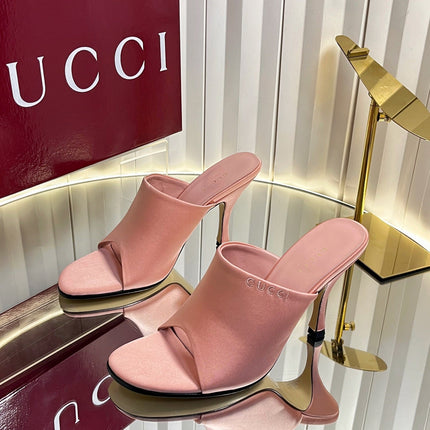 GUCCI 26S HIGH-HEELED SANDALS 100 MM IN PINK SATIN