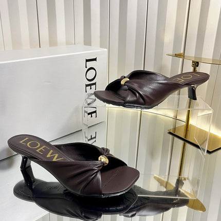 LOEWE 26S HEELED SANDALS 45 MM IN DARK BROWN CALFSKIN