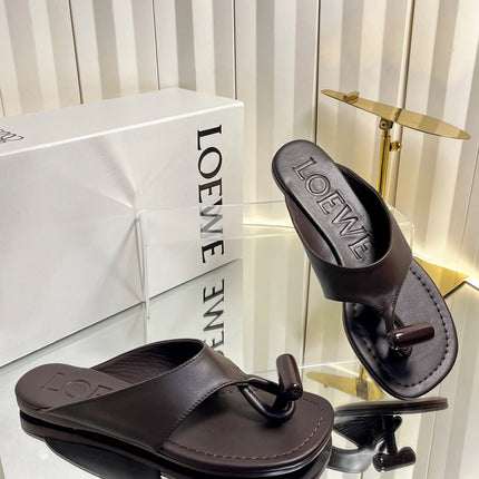 LOEWE 26S THONG SANDALS IN DARK BROWN CALFSKIN