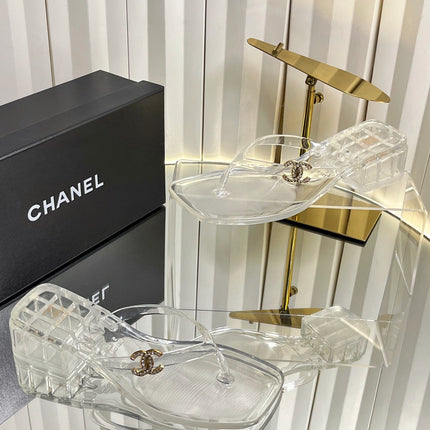 CHANEL 26S THONG SANDALS IN TRANSPARENT WHITE PVC