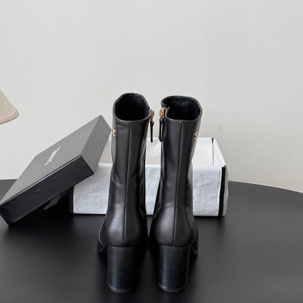 CHANEL 26S ANKLE BOOT 70 MM IN BLACK CALFSKIN SQUARE TOE