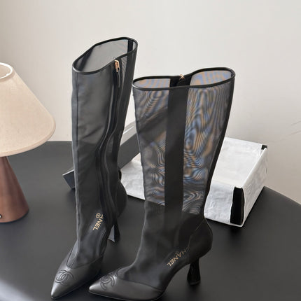 CHANEL 26S THIGH HIGH BOOTS IN BLACK MESH