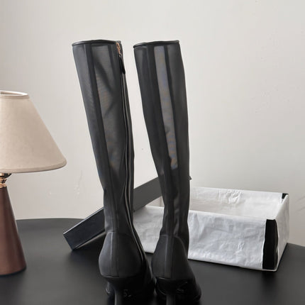 CHANEL 26S THIGH HIGH BOOTS IN BLACK MESH