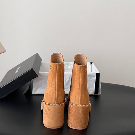 CHANEL 26S CHELSEA ANKLE BOOTS 70 MM IN BROWN SUEDE