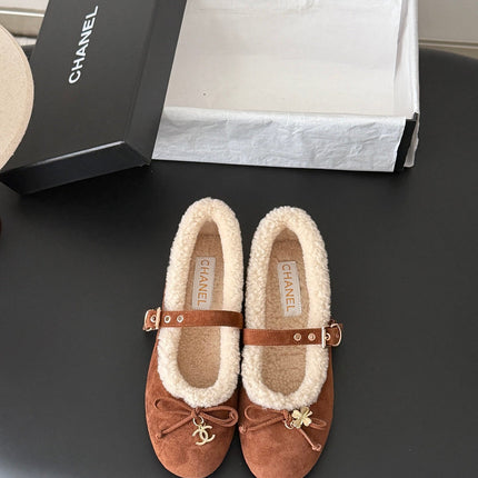 CHANEL 26S MARY JANE FLATS IN BROWN SUEDE AND SHEARLING