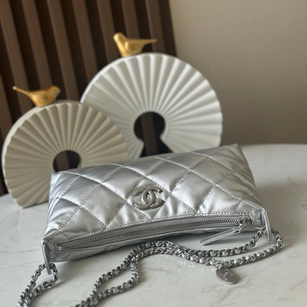 CHANEL 26S HOBO BAG 26 IN SILVER LAMBSKIN